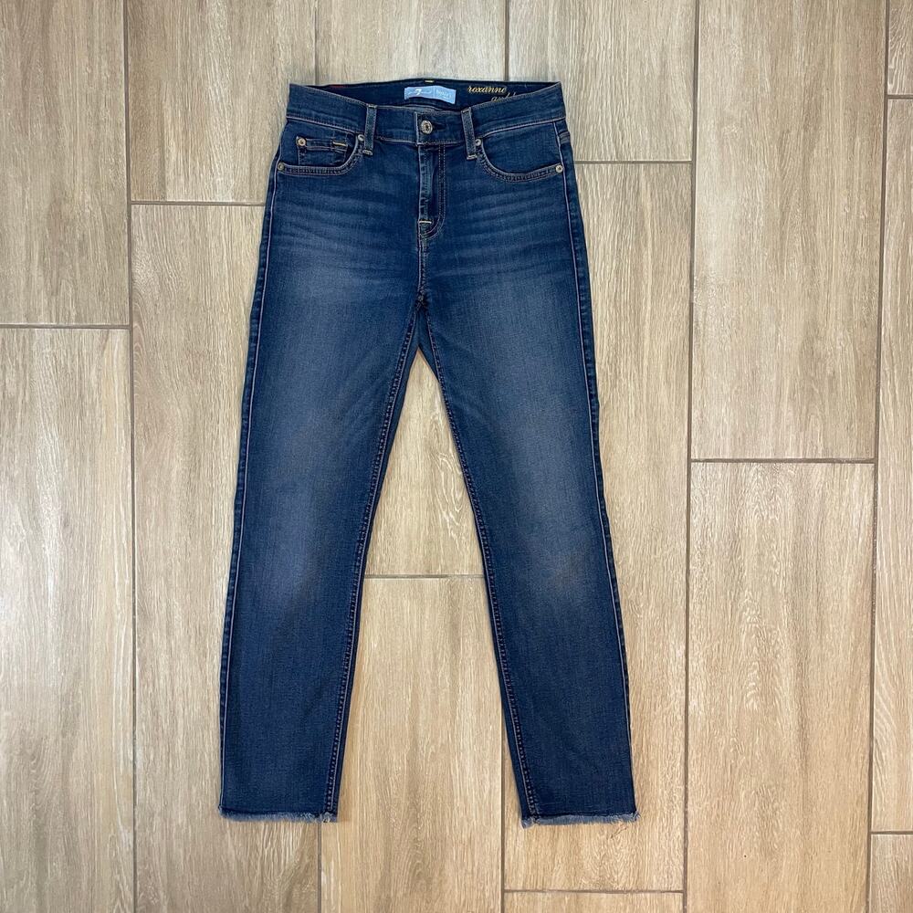 7 For All Mankind Roxanne Skinny Jeans Women 24 Blue Frayed Hem Ankle